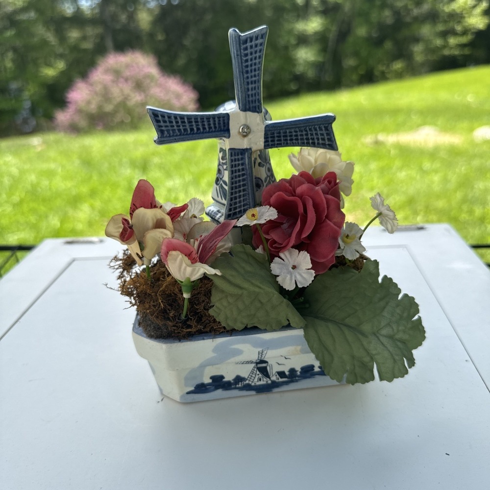 Vintage Ceramic Blue And White Windmill Nautical New England Display